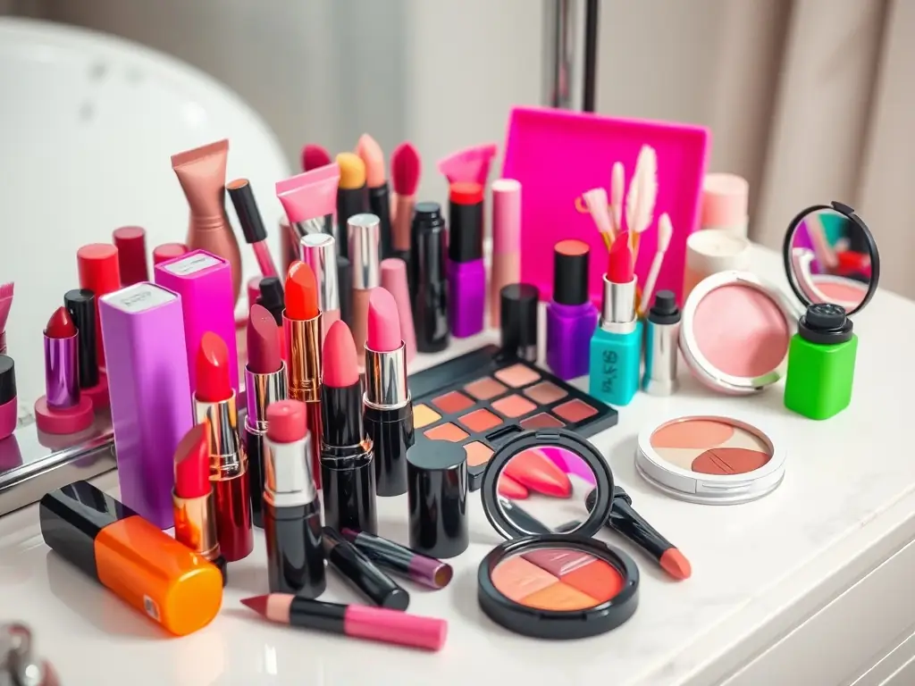 A selection of high-quality makeup products and accessories displayed in an online store, with a focus on variety and availability.